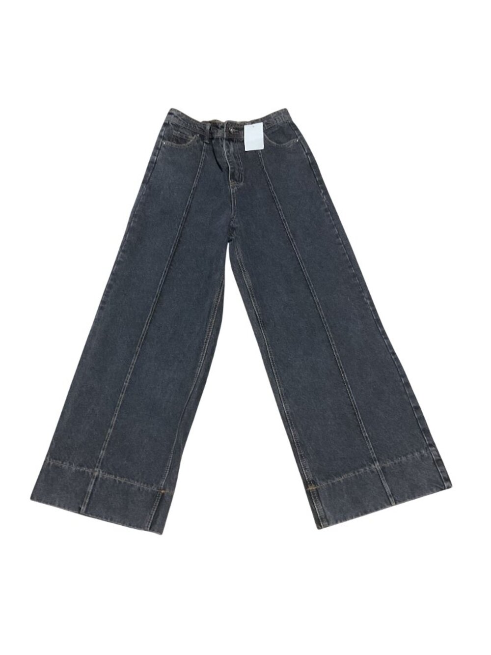 NWT Wide Leg Cropped Barrel Jeans Sz L Charcoal Gray By New In Elastic Waist